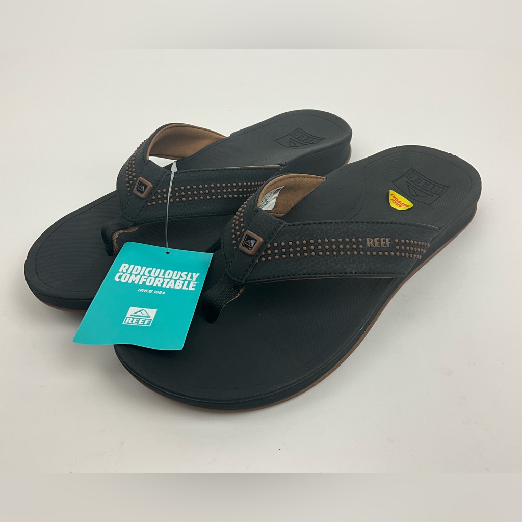 Reef Ortho-Seas Black Us Men’s Size 12 Flip Flops High Arch Support Nwt
